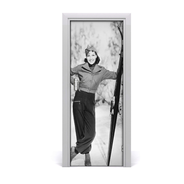Deur sticker Vrouw met ski's