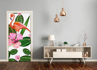 Deursticker Flamingo's en bloemen