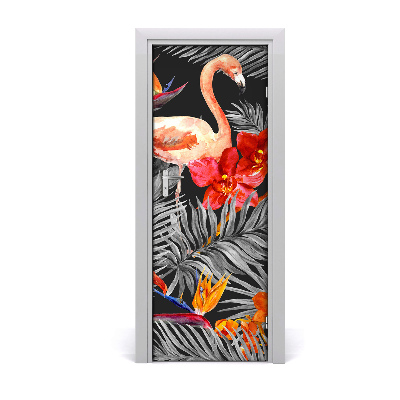 Deursticker Flamingo's en bloemen