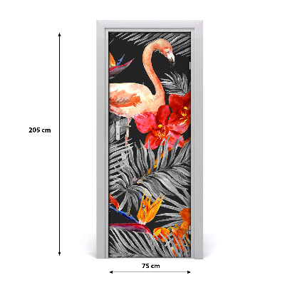 Deursticker Flamingo's en bloemen