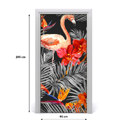 Deursticker Flamingo's en bloemen