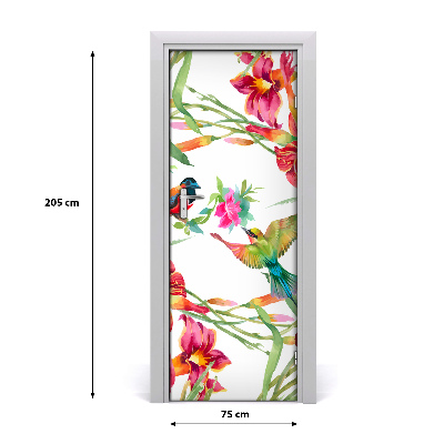 Deursticker Vogels en bloemen