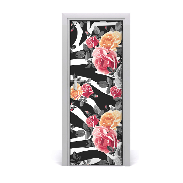 Deur sticker Zebra rozen