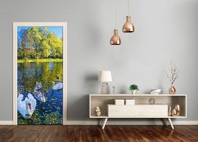 Deursticker Zwanen op de vijver