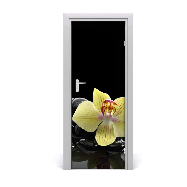 Deur sticker Orchidee en stenen