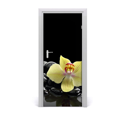 Deur sticker Orchidee en stenen