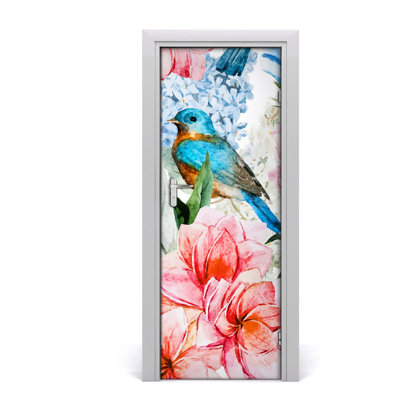 Deur sticker Bloemen en vogels