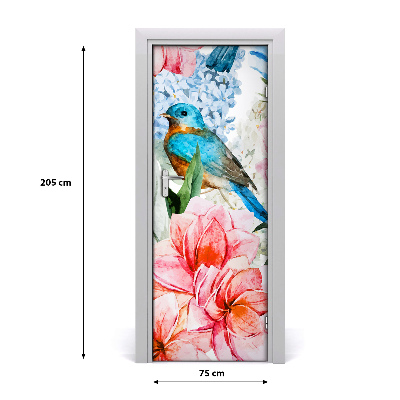 Deur sticker Bloemen en vogels