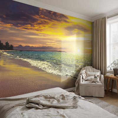 Fotobehang vliesbehang Strand bij zonsondergang