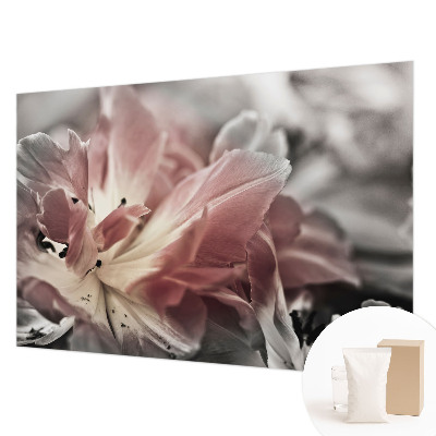 Vliesbehang fotobehang woonkamer met pastelkleurige bloemen als patroon