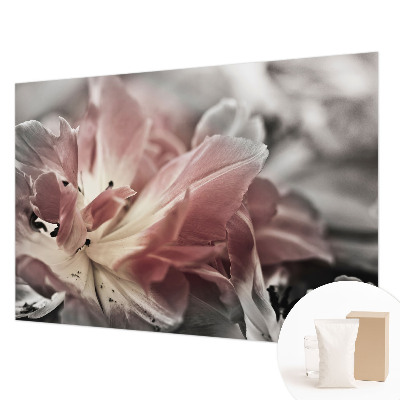 Vliesbehang fotobehang woonkamer met pastelkleurige bloemen als patroon