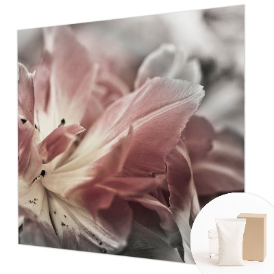 Vliesbehang fotobehang woonkamer met pastelkleurige bloemen als patroon
