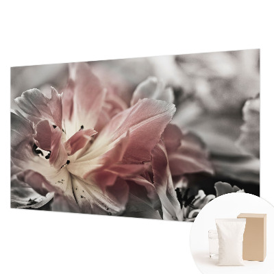 Vliesbehang fotobehang woonkamer met pastelkleurige bloemen als patroon