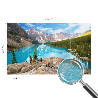 Muurbehang met een blauw meer als motief