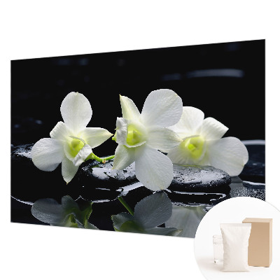 Fotobehang op maat met bloemen- en stenenmotief