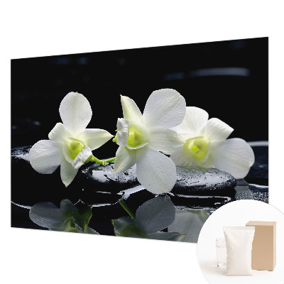 Fotobehang op maat met bloemen- en stenenmotief