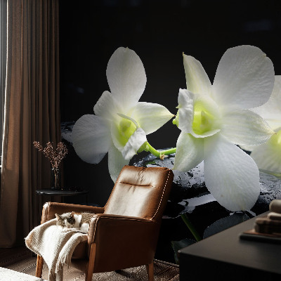 Fotobehang op maat met bloemen- en stenenmotief