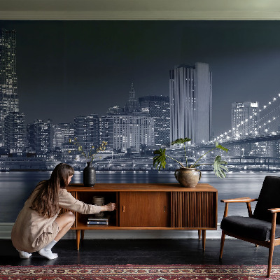 Modern fotobehang voor de woonkamer met nachtstad-motief