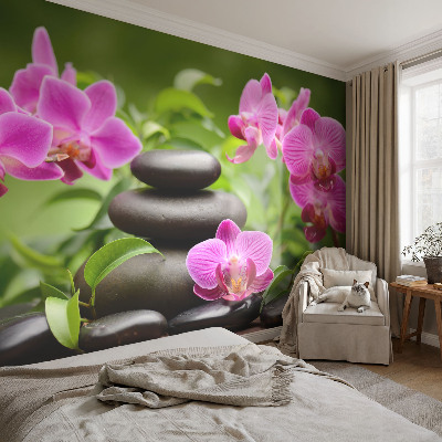 Premium fotobehang met orchideeënstenen-motief