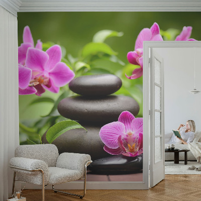 Premium fotobehang met orchideeënstenen-motief