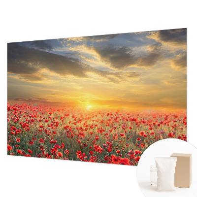 Vliesbehang fotobehang woonkamer met ontwerp van papaver in veld