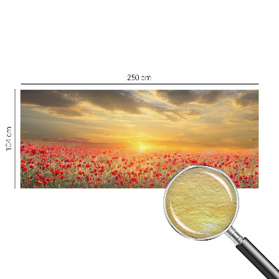 Vliesbehang fotobehang woonkamer met ontwerp van papaver in veld