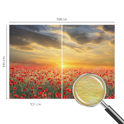 Vliesbehang fotobehang woonkamer met ontwerp van papaver in veld