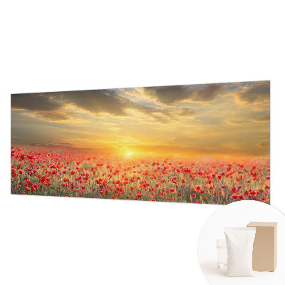 Vliesbehang fotobehang woonkamer met ontwerp van papaver in veld