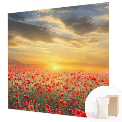 Vliesbehang fotobehang woonkamer met ontwerp van papaver in veld
