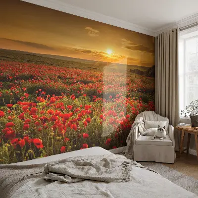 Fotobehang woonkamer met het Papaverveld-motief
