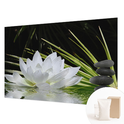 Kwalitatief fotobehang met een lelie en meditatieve print