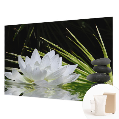 Kwalitatief fotobehang met een lelie en meditatieve print