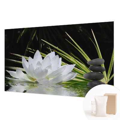 Kwalitatief fotobehang met een lelie en meditatieve print