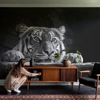 Vliesbehang fotobehang woonkamer roofzuchtige blik