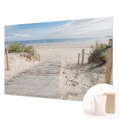 Fotobehang vliesbehang met een print van een houten loopbrug