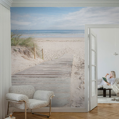 Fotobehang vliesbehang met een print van een houten loopbrug