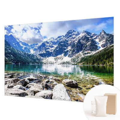 Vliesbehang fotobehang woonkamer met een berglandschap als decor