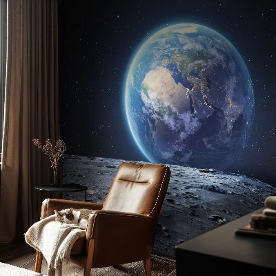 Fotobehang voor de slaapkamer met een kosmisch panorama als thema