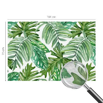 Vliesbehang Fotobehang Woonkamer met een motief van exotische bladeren