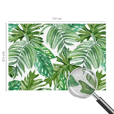 Vliesbehang Fotobehang Woonkamer met een motief van exotische bladeren