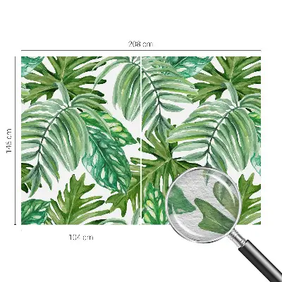 Vliesbehang Fotobehang Woonkamer met een motief van exotische bladeren