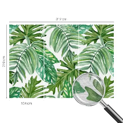 Vliesbehang Fotobehang Woonkamer met een motief van exotische bladeren