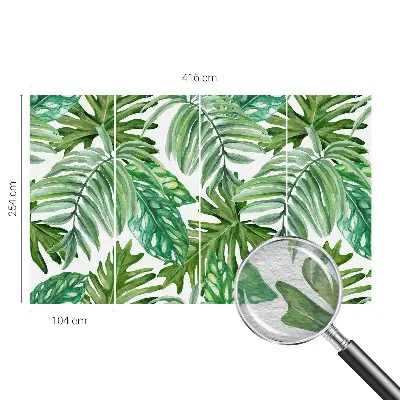 Vliesbehang Fotobehang Woonkamer met een motief van exotische bladeren
