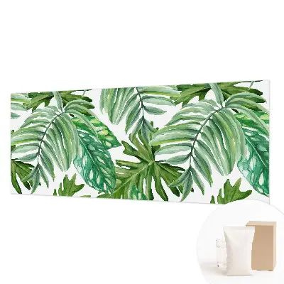 Vliesbehang Fotobehang Woonkamer met een motief van exotische bladeren