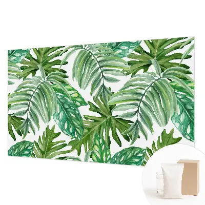 Vliesbehang Fotobehang Woonkamer met een motief van exotische bladeren