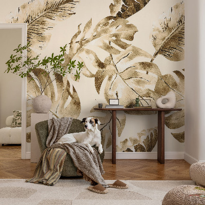 Naadloos fotobehang met een exotische bloemen- en plantenprint