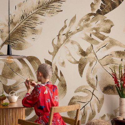 Naadloos fotobehang met een exotische bloemen- en plantenprint