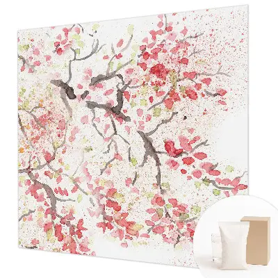 Fotobehang woonkamer met bloeiende takken als motief
