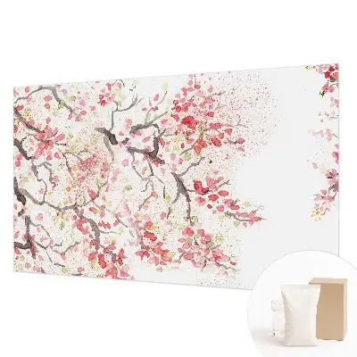 Fotobehang woonkamer met bloeiende takken als motief