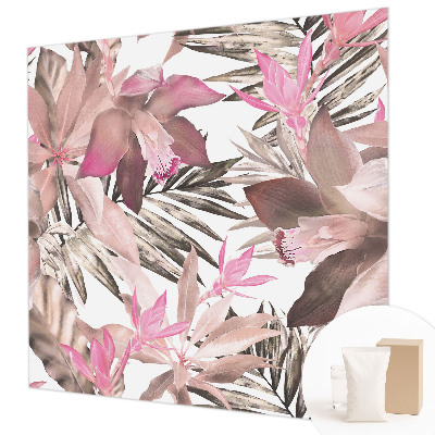 Fotobehang voor slaapkamer met een motief van exotische bloemen